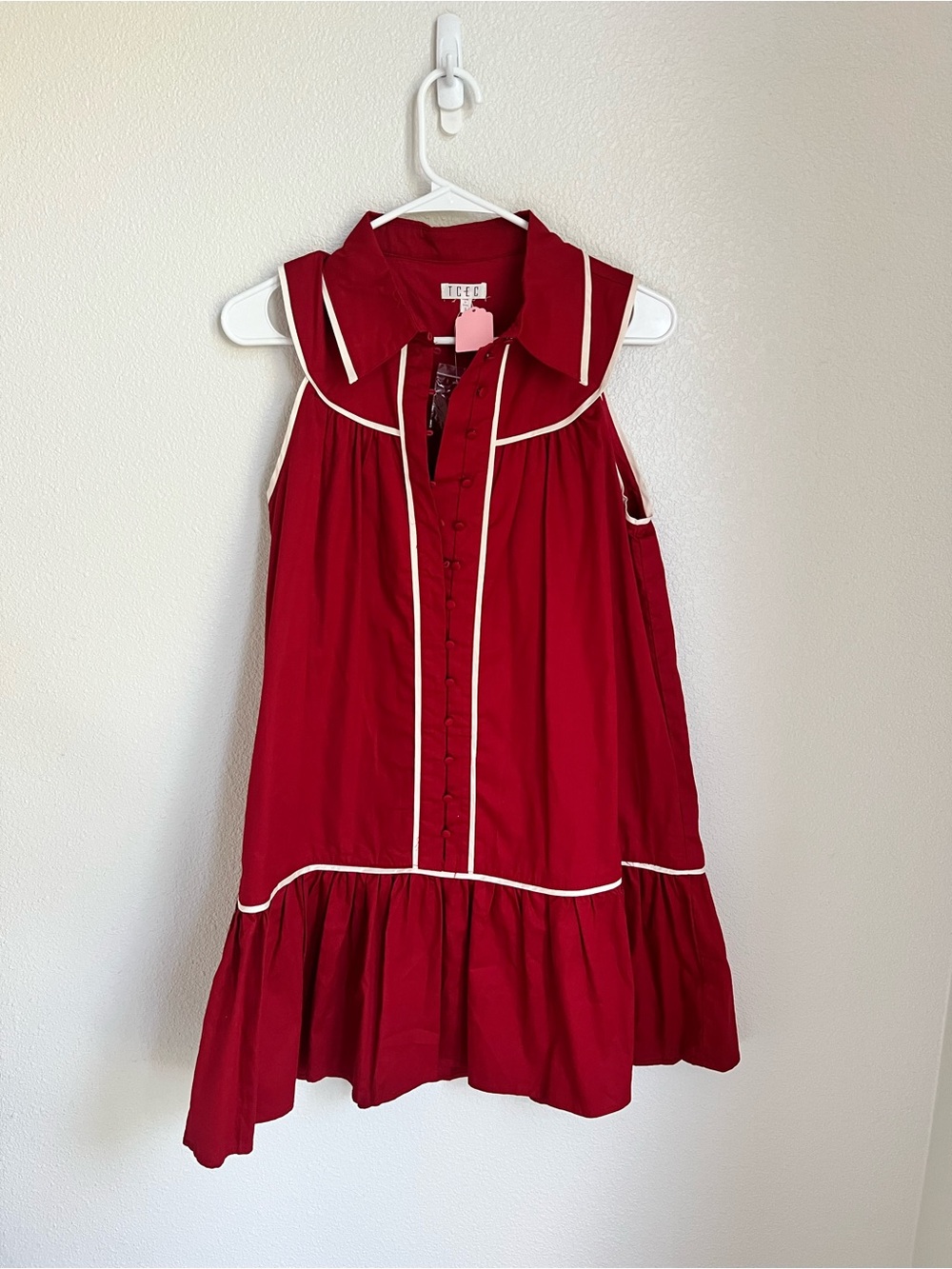 TCEC Red Sleeveless Dress with White Piping